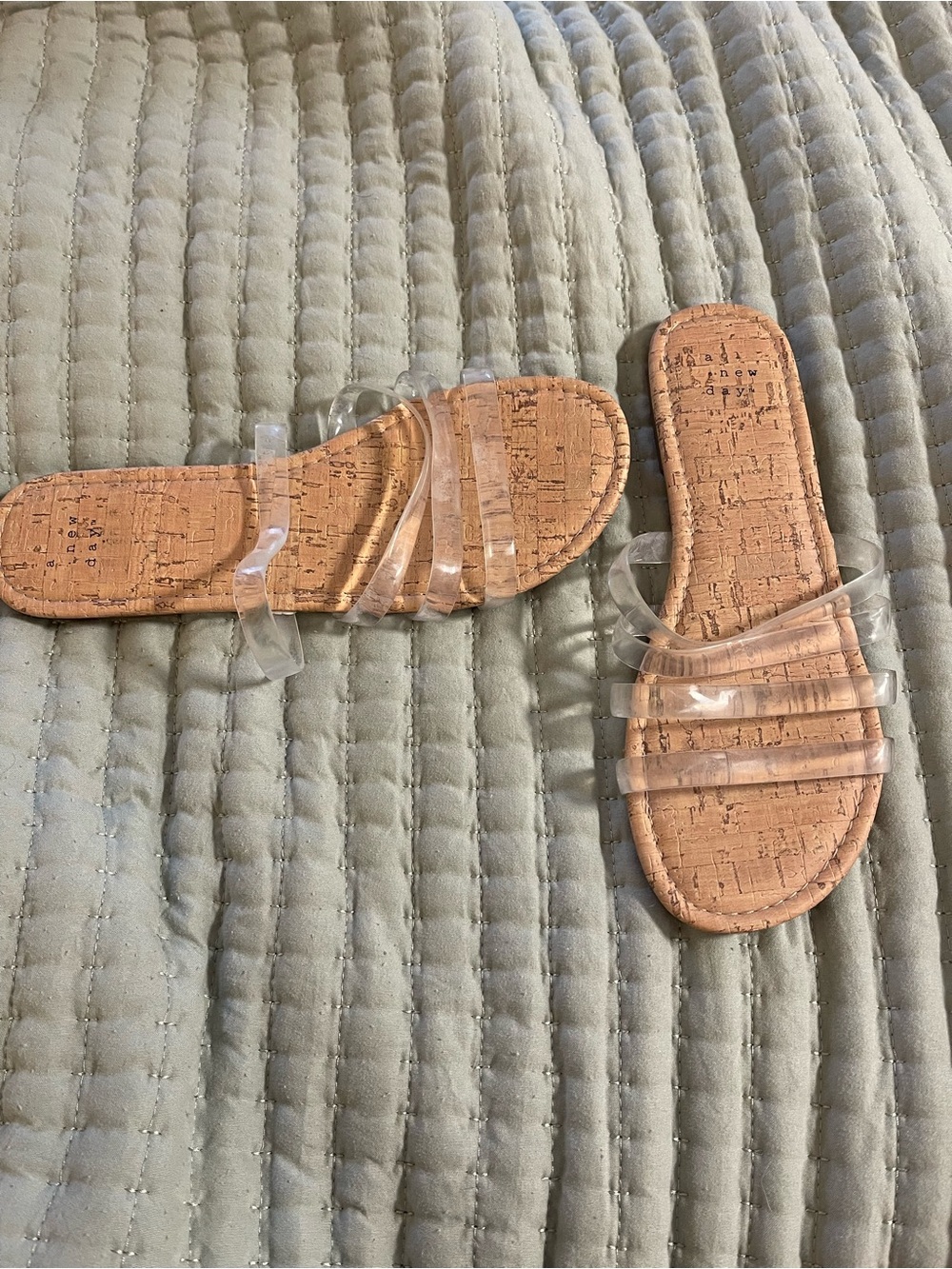a new day Cork-Textured Slide Sandals with Clear Straps - Tan